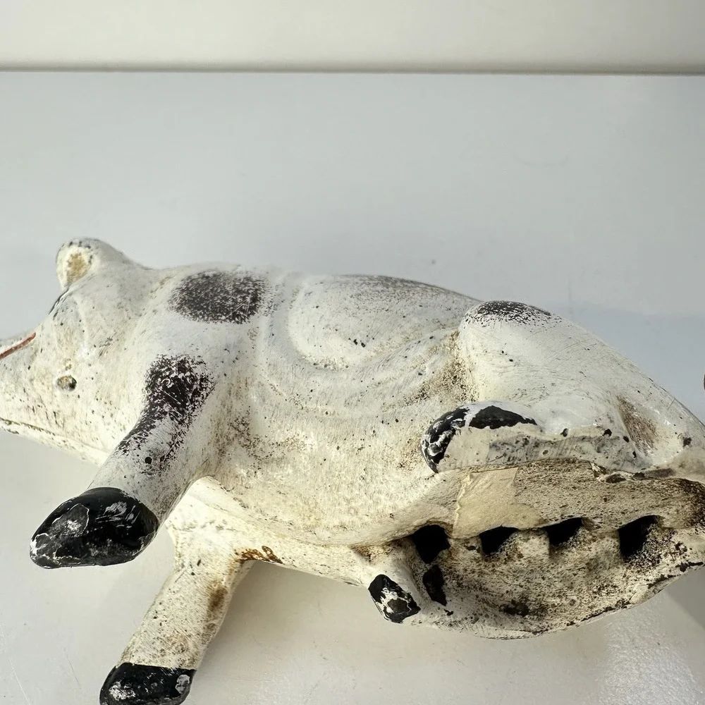 Vintage Cast Iron Pig Bank Doorstops x2 White and Black 4
